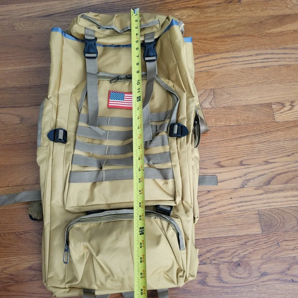 Large Hiking Backpack Waterproof Military Camping Rucksack Travel Daypack Tan‎